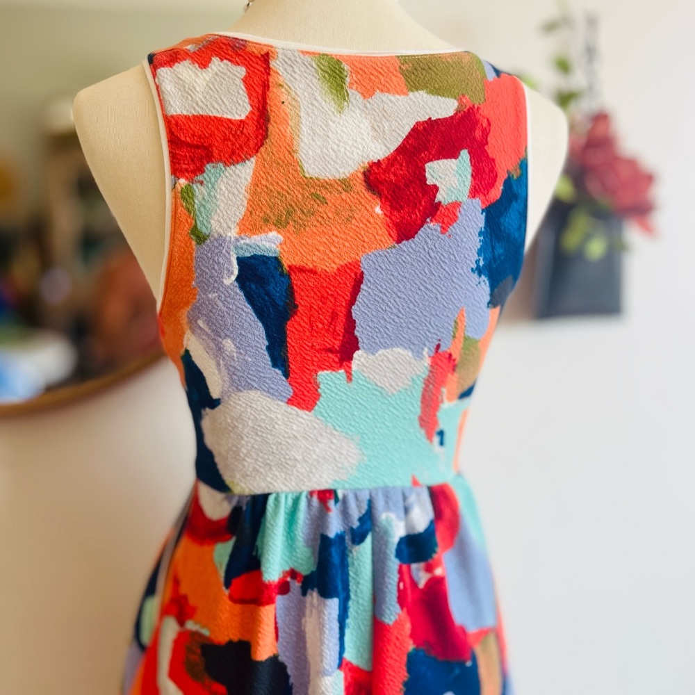 Anthropologie Postage Stamp Fit and Flare Abstract Dress - Picture 3 of 12